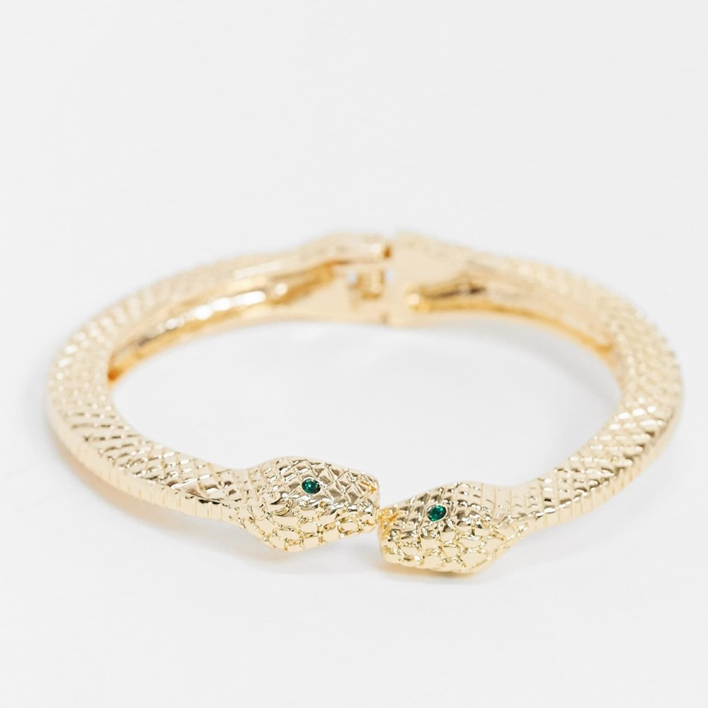 ASOS Gold Snake-Head Hinged Bracelet with Emerald Eyes